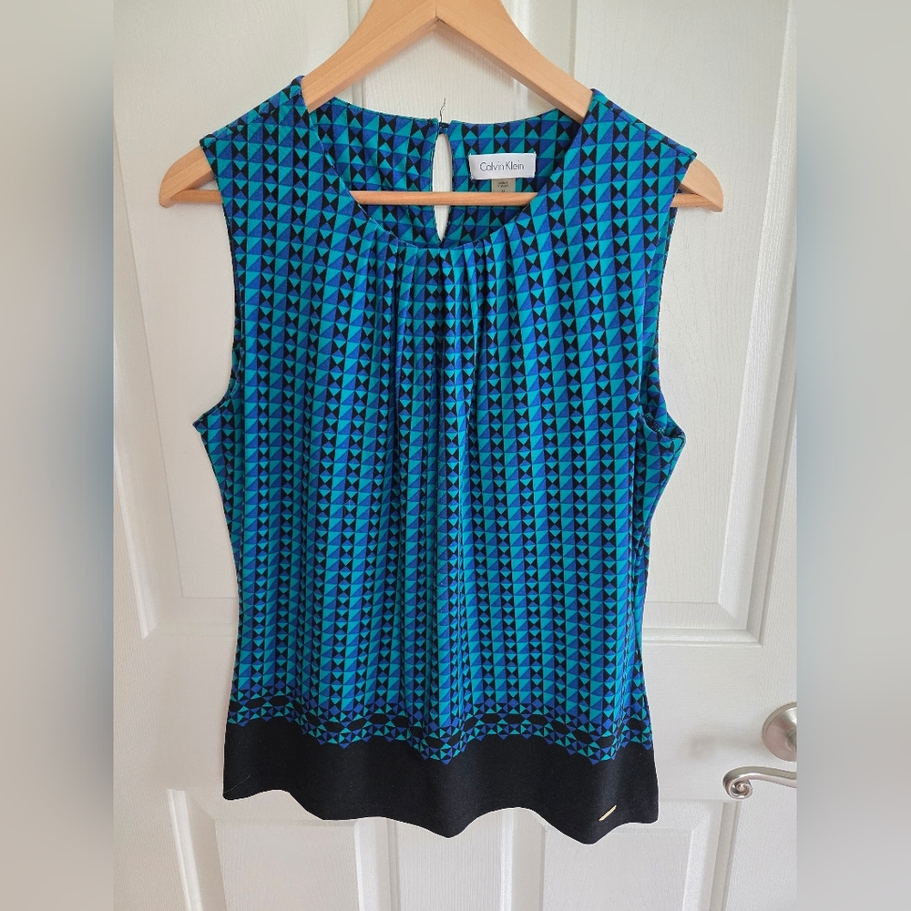 Calvin Klein Black and Blue Geometric Blouse